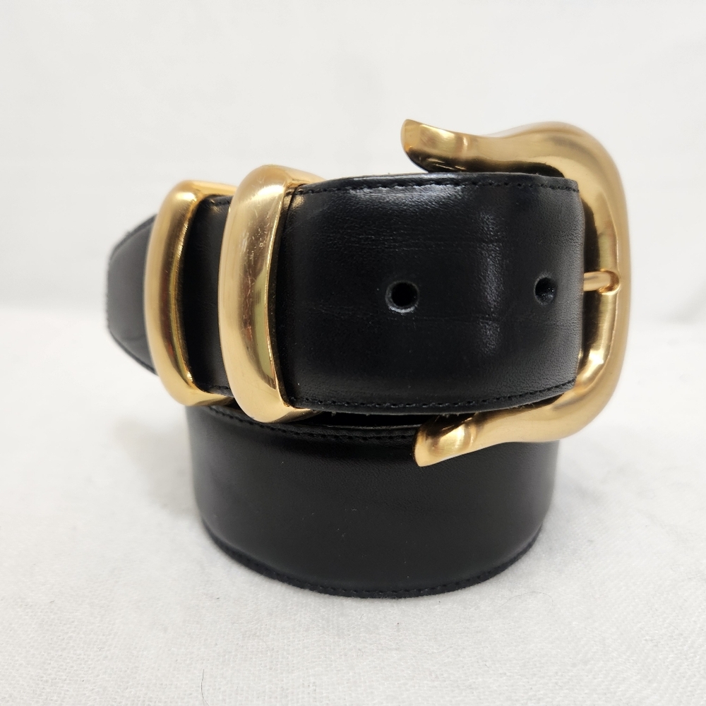 Brighton Black Leather Belt with Gold Buckle
